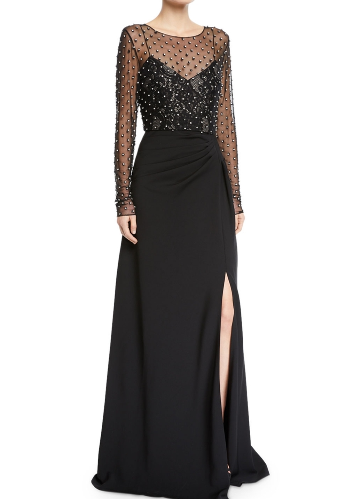 Badgley Mischka Illusion Long-Sleeve Crystal-T
